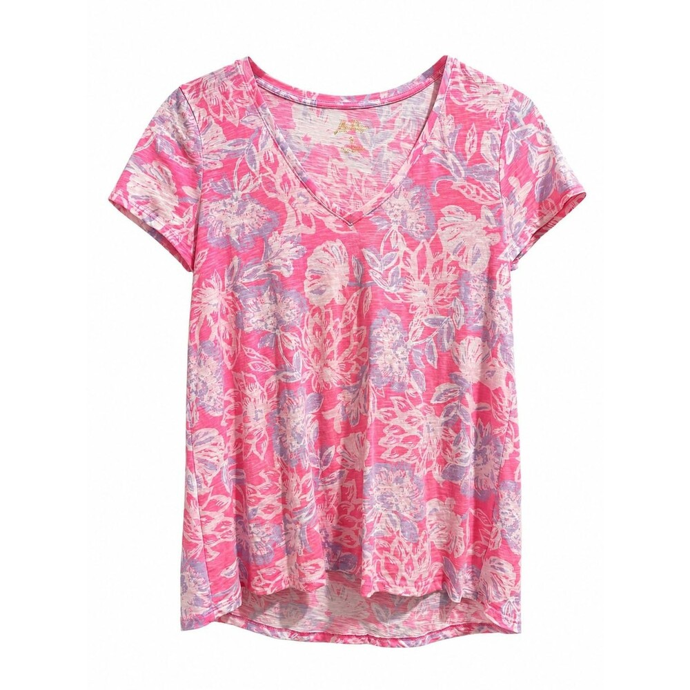 Lilly Pulitzer Small Peruvian Cotton Women's Top Floral Tee Pink Preppy Coastal
